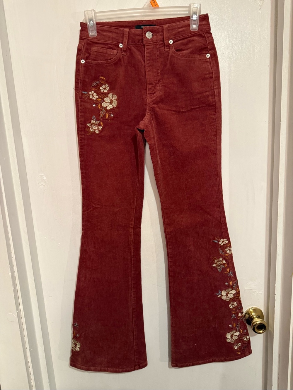 Forever 21 Rust Red Corduroy Embroidered Bootcut Pants